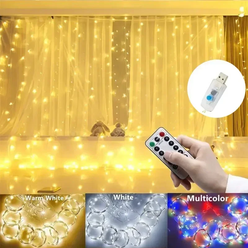 LED Curtain Fairy DIY Lights 300 LED Remote Control Window Wall Hanging String Lights 8 Modes for Room Wedding Party Decoration