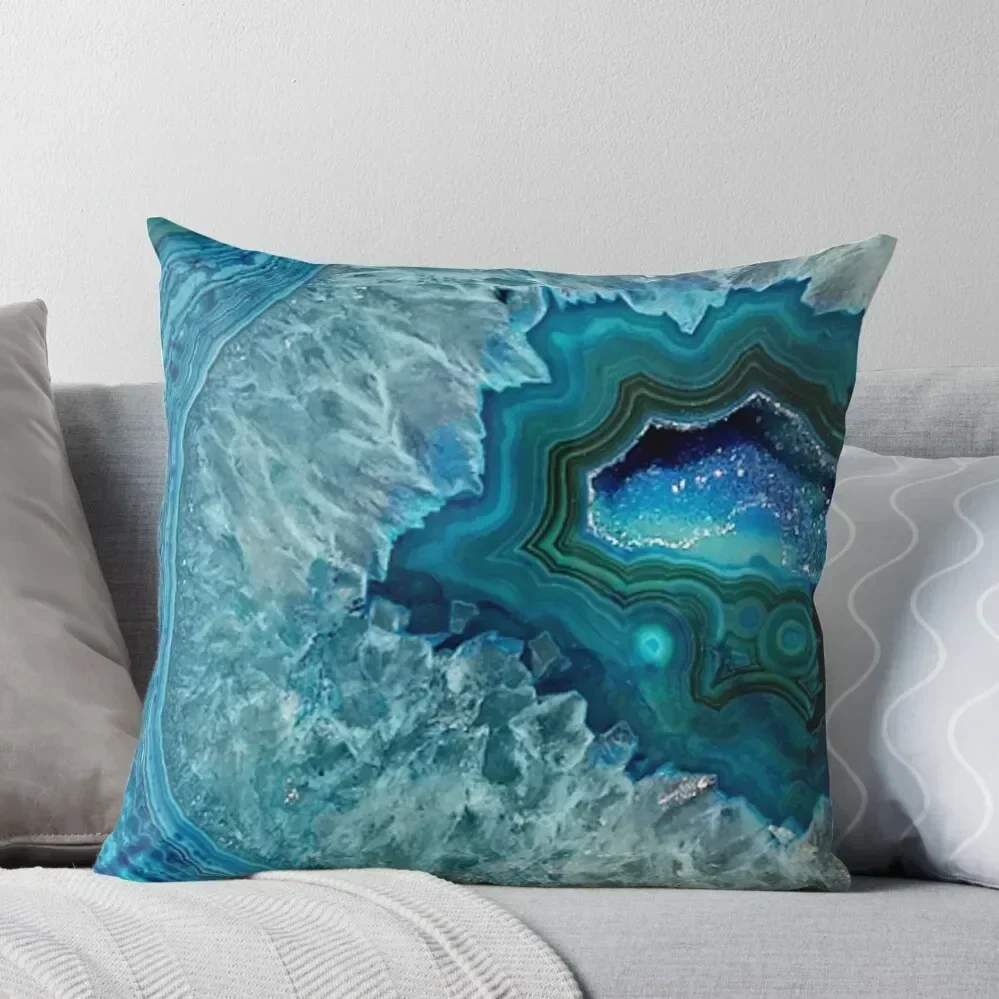 

Teal Aqua Turquoise Blue Rock Agate Mineral Crystals Pattern Throw Throw Pillow bed pillows Pillow Decor pillow
