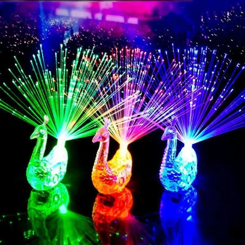 20/40Pcs Flashing Finger Peacock Fiber Optic Light Glowing Peacock Open Screen Optic Light Kids Luminous Toys LED Finger Light