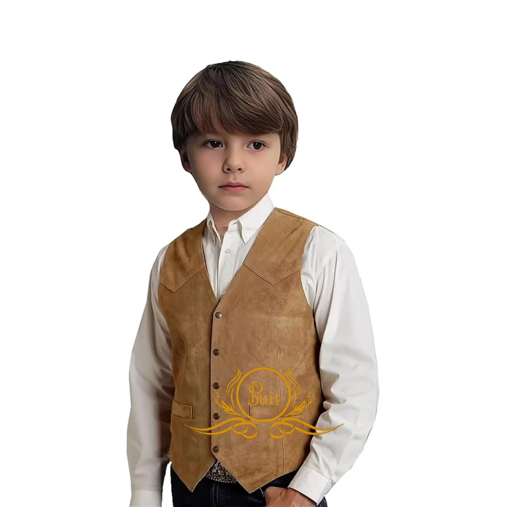 

Boy’s Suede Vest Casual Western Cowboy Style Slim Fit Waistcoat For Boys