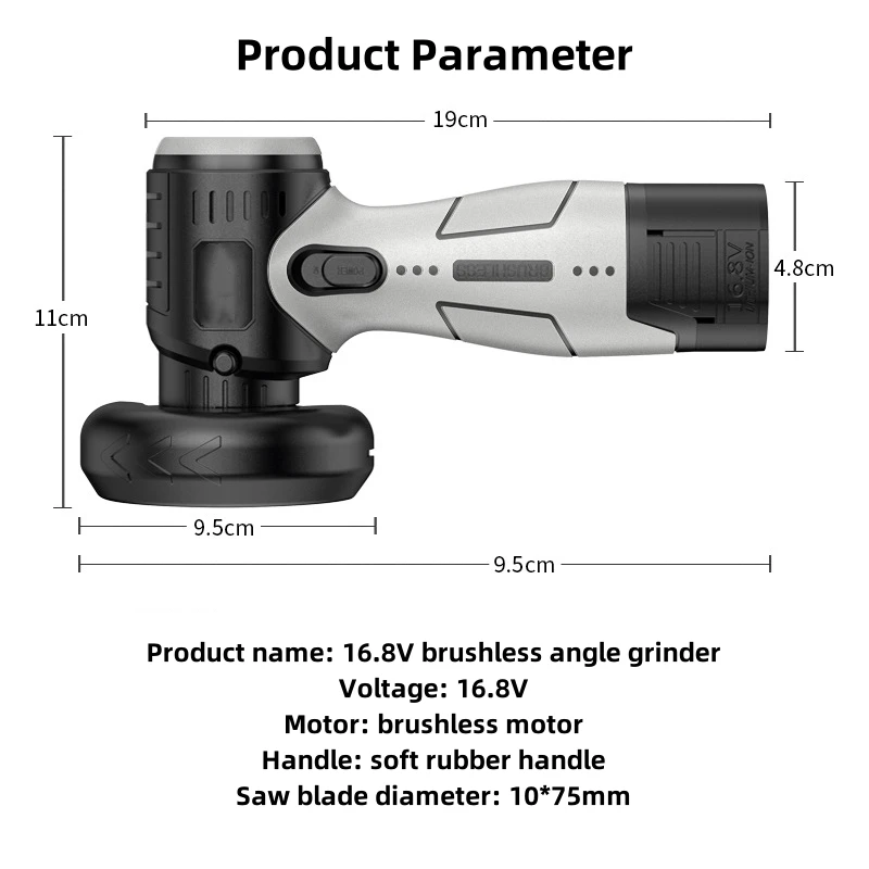 16.8V Brushless Cordless Angle Grinder Rechargeable Grinding Tool Polishing Grinding Machine For Cutting Diamond Power Tools