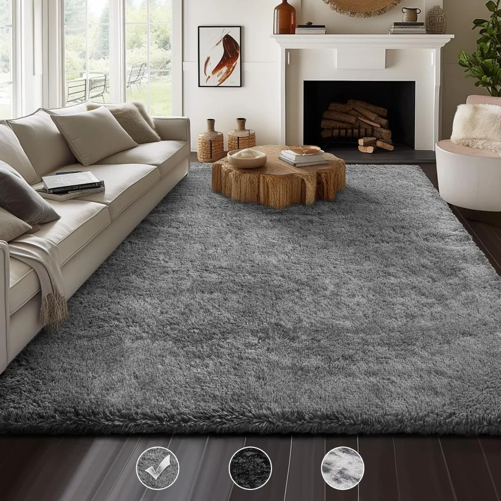 

Machine Washable Upgrade 8x10 Rugs for Living Room, Grey, Fluffy Shaggy Soft Area Rug, Gray Non-Slip Indoor Floor Carpet,Nursery