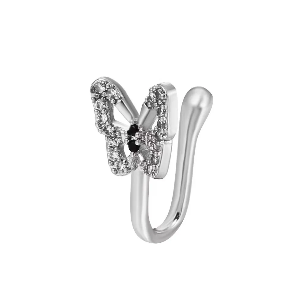 1 Pc Prachtige Vlindervormige Koperen Neus Clip-Niet-Piercing Neus Sieraden Met Ingelegde Glanzende Zirkoon Neus Ring Neus Studs