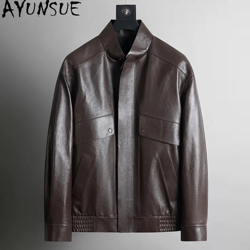 AYUNSUE High Quality 100% Genuine Leather Jacket Men 2026 Short Casual Real Sheepskin Coat Fashion Loose Leather Coats Jackets