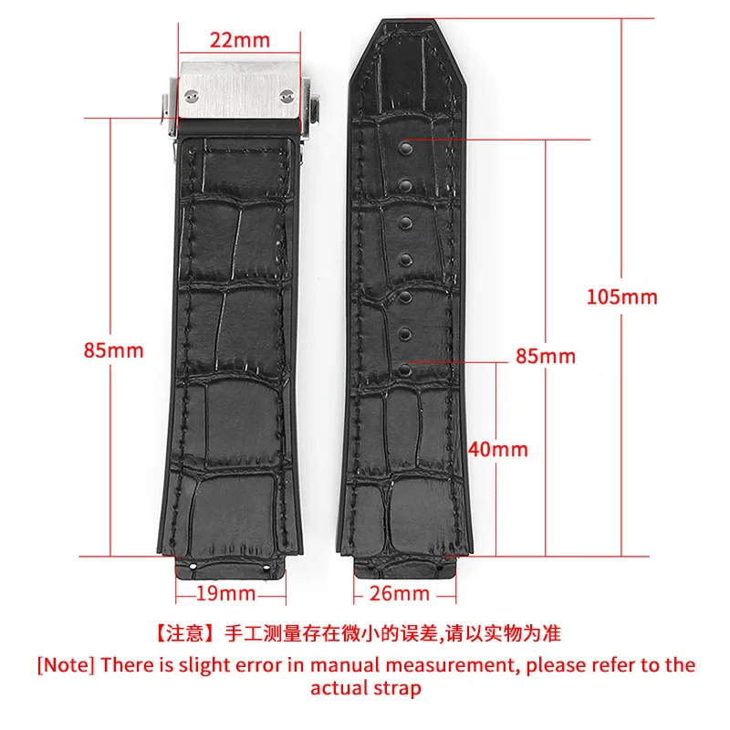 Genuine Leather Strap 19x26mm Rubber Watch Band for Hublot Big Bang Classic Fusion Series Orange Alligator Pattern Bracelet