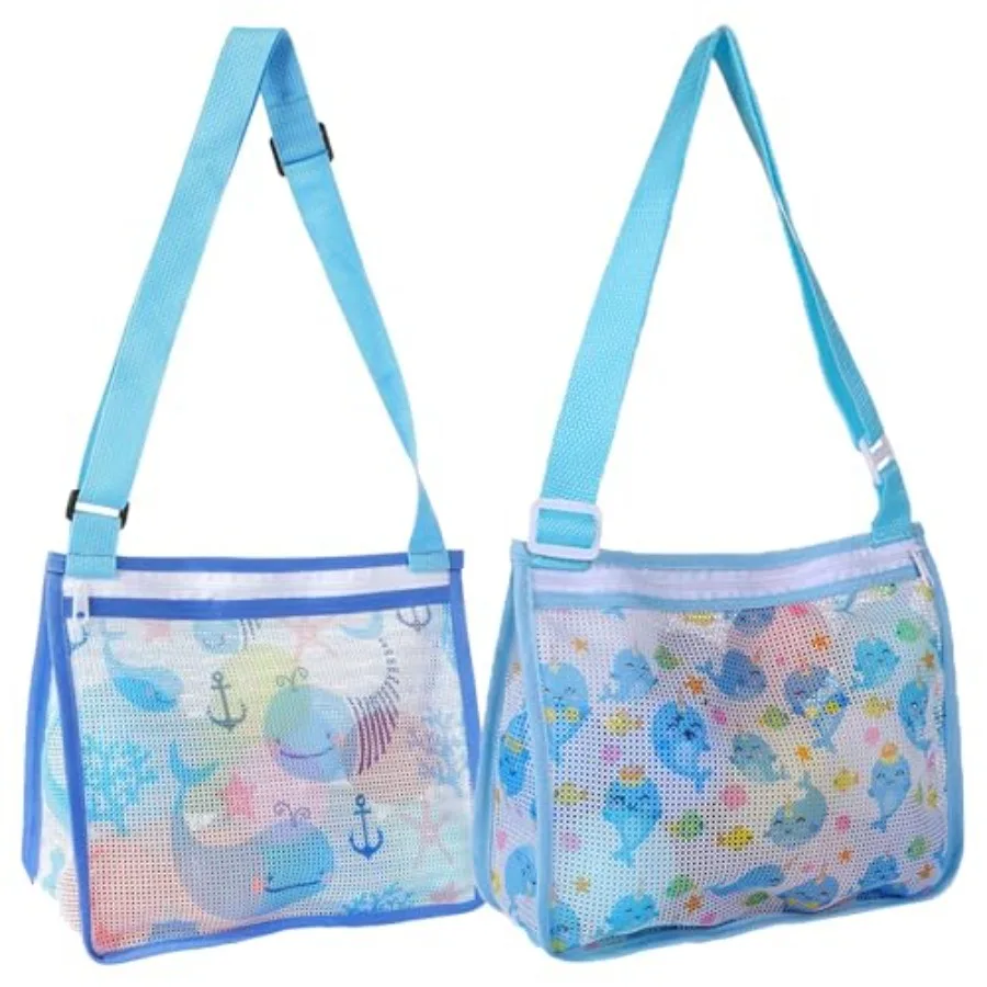 2 Pack Seashell Mesh Bags with Zipper, Shell Bag for Sand Toys Mesh Bag for Toys, Beach Must Haves for Beach Essentials
