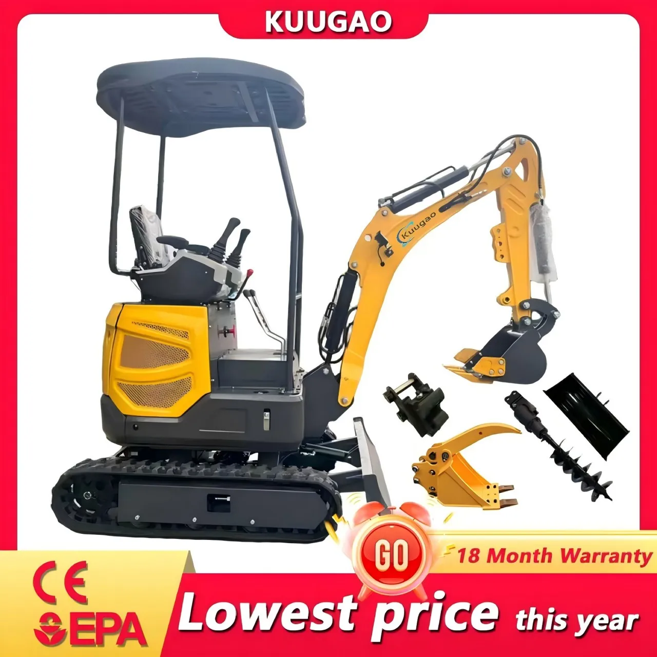 Mini-excavatrice Kubota 1,8 tonne, 1,5 tonne, mini-pelle hydraulique, outil de terrassement, livraison gratuite, mini-pelle, petite excavatrice, personnalisable
