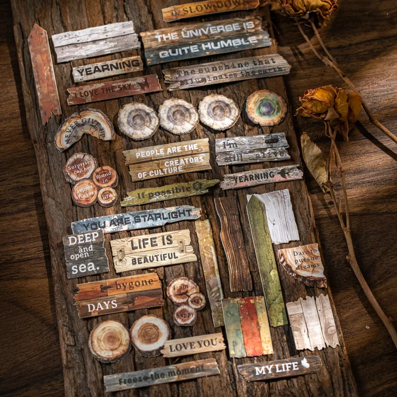 1 Packung/2 Packung englisches Thema, geprägtes Aufkleberpaket, Holzmaserung, Whisper-Serie, 6 Designs, harte Karte, dekorative Aufklebermaterialien