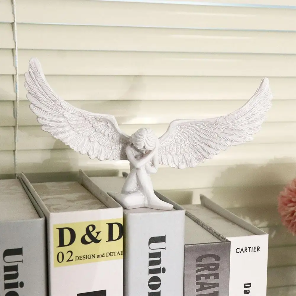 

Embrace No odor Easy to Clean Home Decoration White Angel Garden Ornaments Angel Wing Statue Resin Crafts Bookcase Figurine