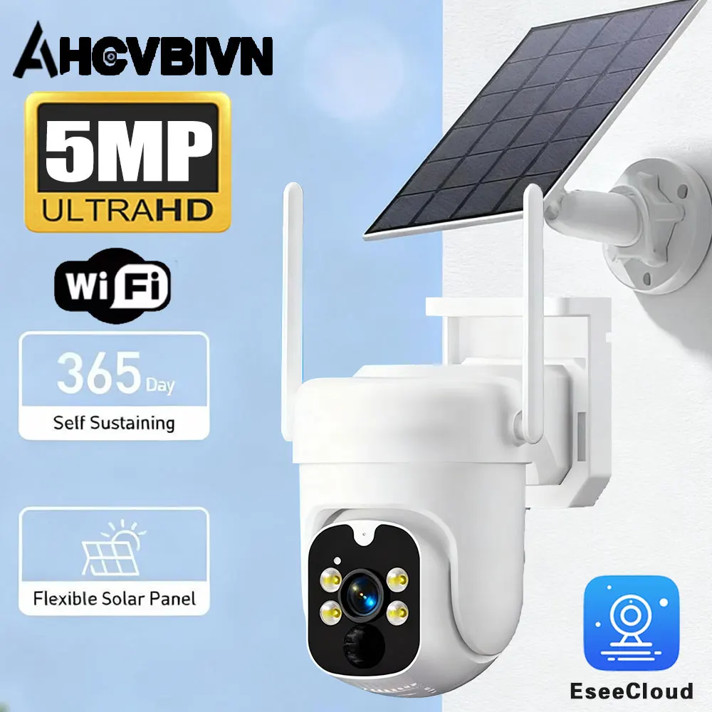 

5MP Wifi Solar Battery Camera With Solar Panels Color Night Vision IR Motion Detection Outdoor waterproof IP cam EseeCloud APP