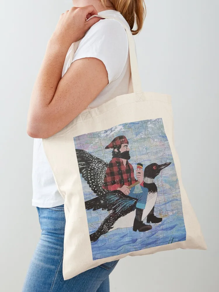 

Paul Bunyan Rides His Great Loon with Grainbelt Nordeast Tote Bag tote screen woman canvas