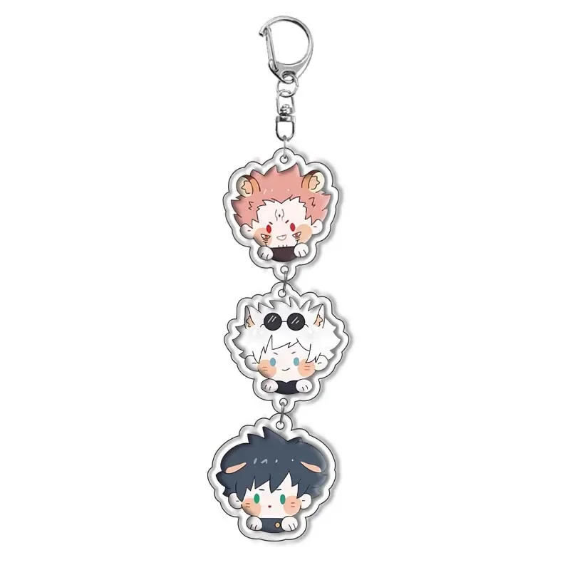 Anime Figure Satoru Gojo Itadori Yuji Kugisaki Nobara Key Ring Sandwich Creative Three Piece Set Key Chain Model Plate Pendant