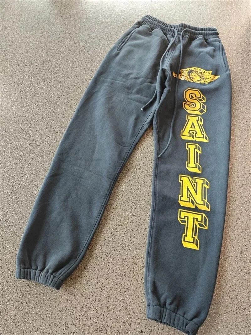 

25ss Washed Blue SAINT MICHAEL Pants Logo Letter Printing Oversized Jogger Sweat Pants