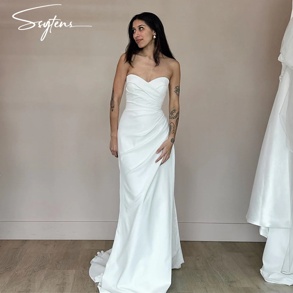 Robes de mariée sirène blanches simples, robes de Rhen satin, robe de patients chérie sexy, longue robe personnalisée, robe de soirée de mariée sexy, événement