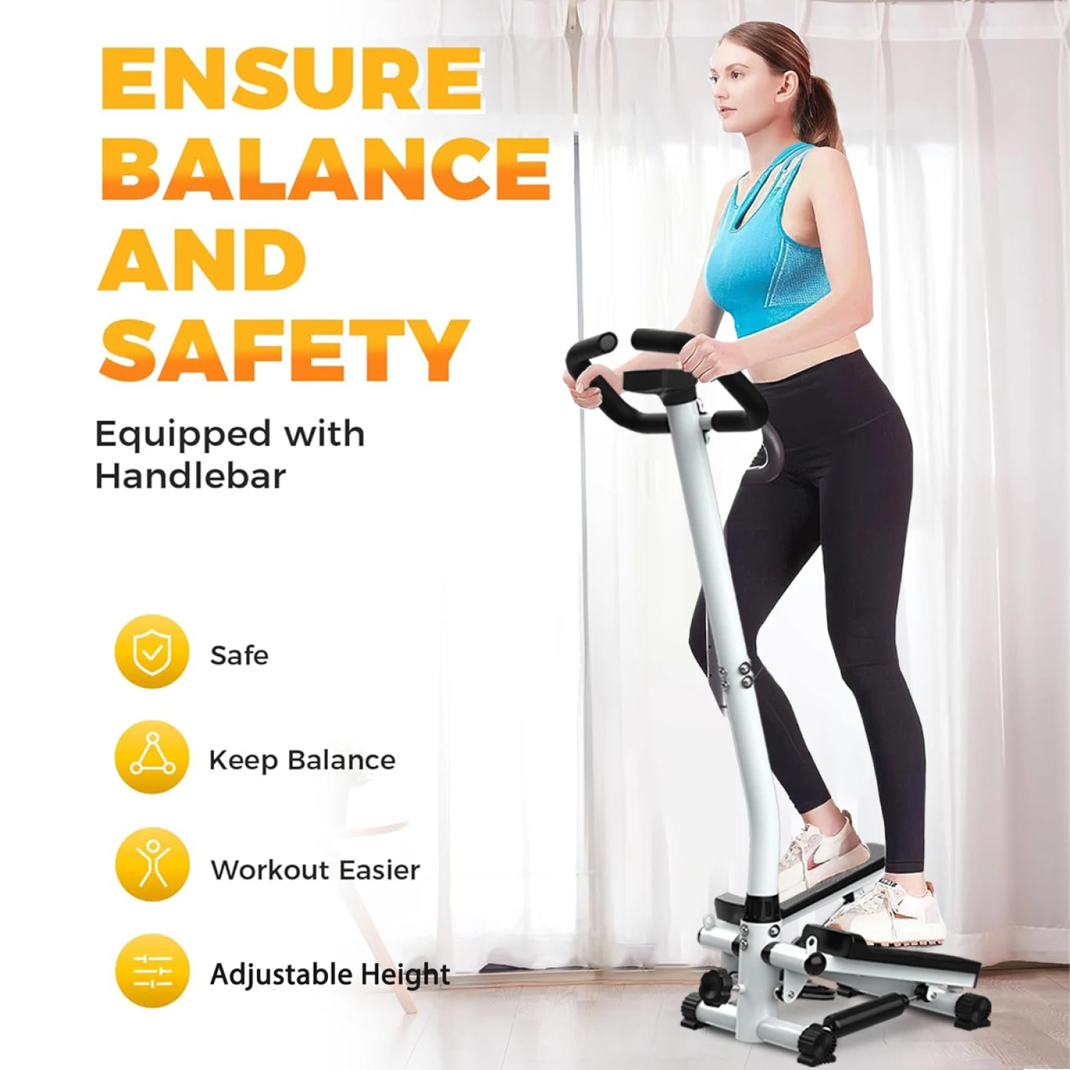 Stair Stepper Machine with Handlebar-Mini Steppers for Exercise with 300LBS Loading Capacity, Hydraulic Fitness Stepper with LCD