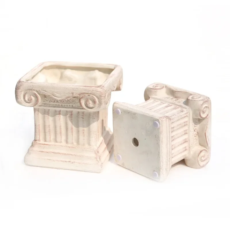 Grocery Garden European Roman Column Flower Pot Ceramic White and Old Mini Roman Column Flower Pot