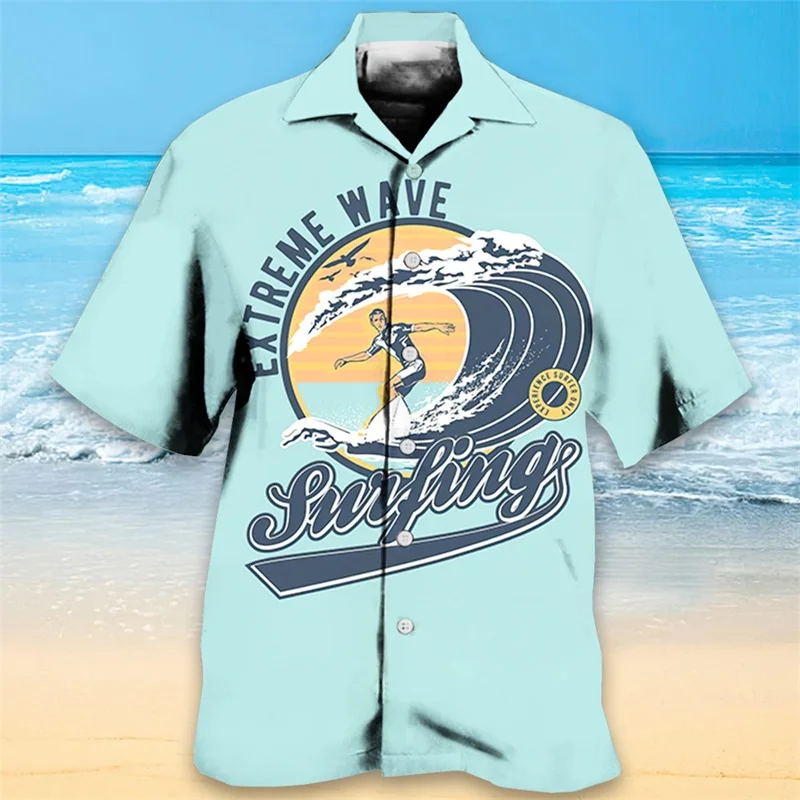 

Men's Surfing Sports Shirt 3d Print Hawaiian Shirts Blouse Summer Casual Short Sleeve Cuban Collar Beach Shirts For Men Tops