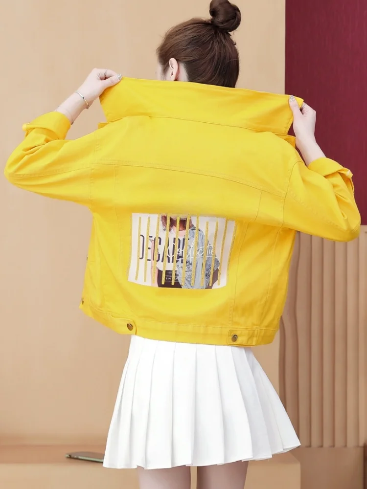 Retro Denim Jacket Women's New 2026 Short Casual Print Quality Top Spring Autumn Casual Style Rhinestone Printed Short Coat