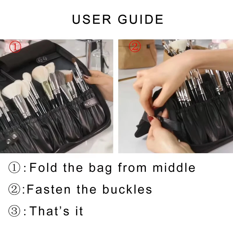 Professionelle Make-up-Pinseltasche, Große Aufbewahrungskapazität, Tragbarer Faltbarer Make-up-Pinselhalter, Make-up-Künstler-Werkzeugkasten – Detail 3