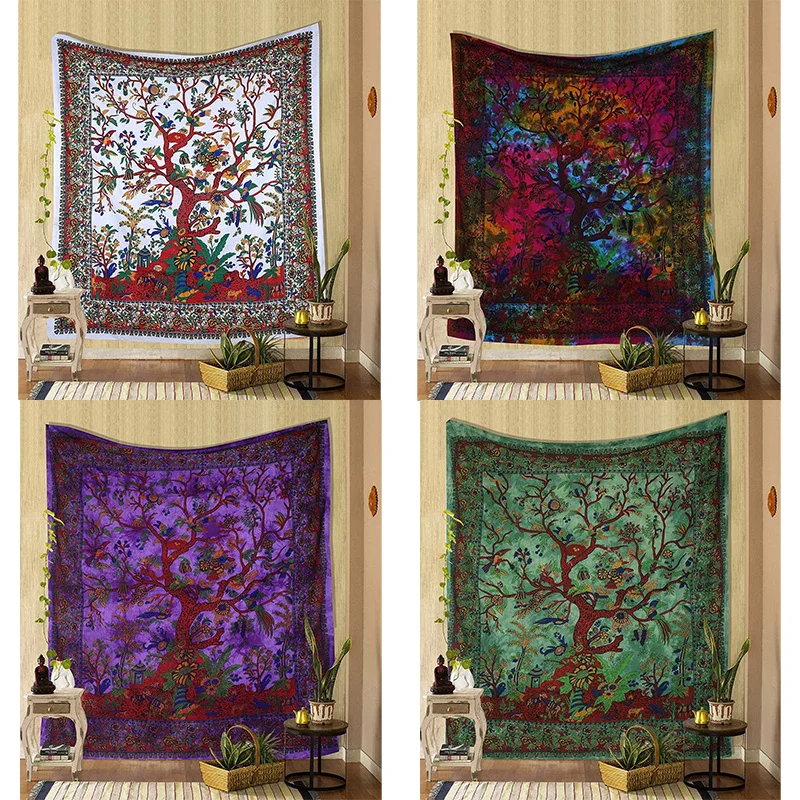 Tapestry Wall Decor Tapestry for Bedroom Tapestry Green Tree of Life Wall Hanging Psychedelic Tapestry Indian Cotton Double Bed