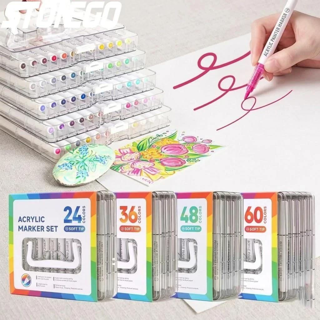 24 Colors Soft Brush Tip Fast Dry No Bleed Ink Art Supplies DIY Painting for Rock Wood Ceramic Fabric