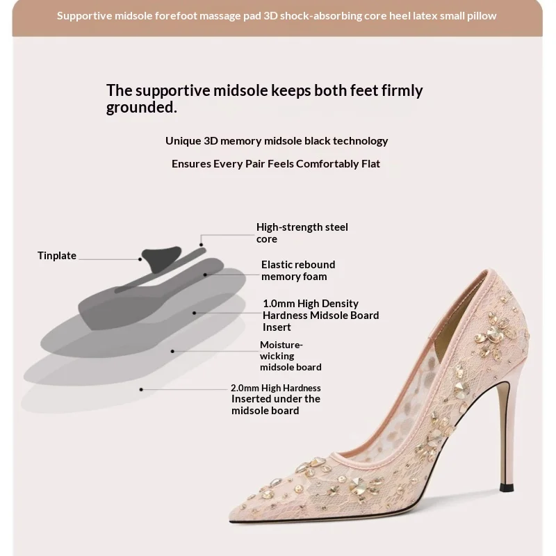 ربيع جديد أشار تو حجر الراين الدانتيل للماء الأحذية المسطحة مأدبة كبيرة الحجم صغيرة الحجم عالية الكعب نسخة واسعة الأحذية النسائية