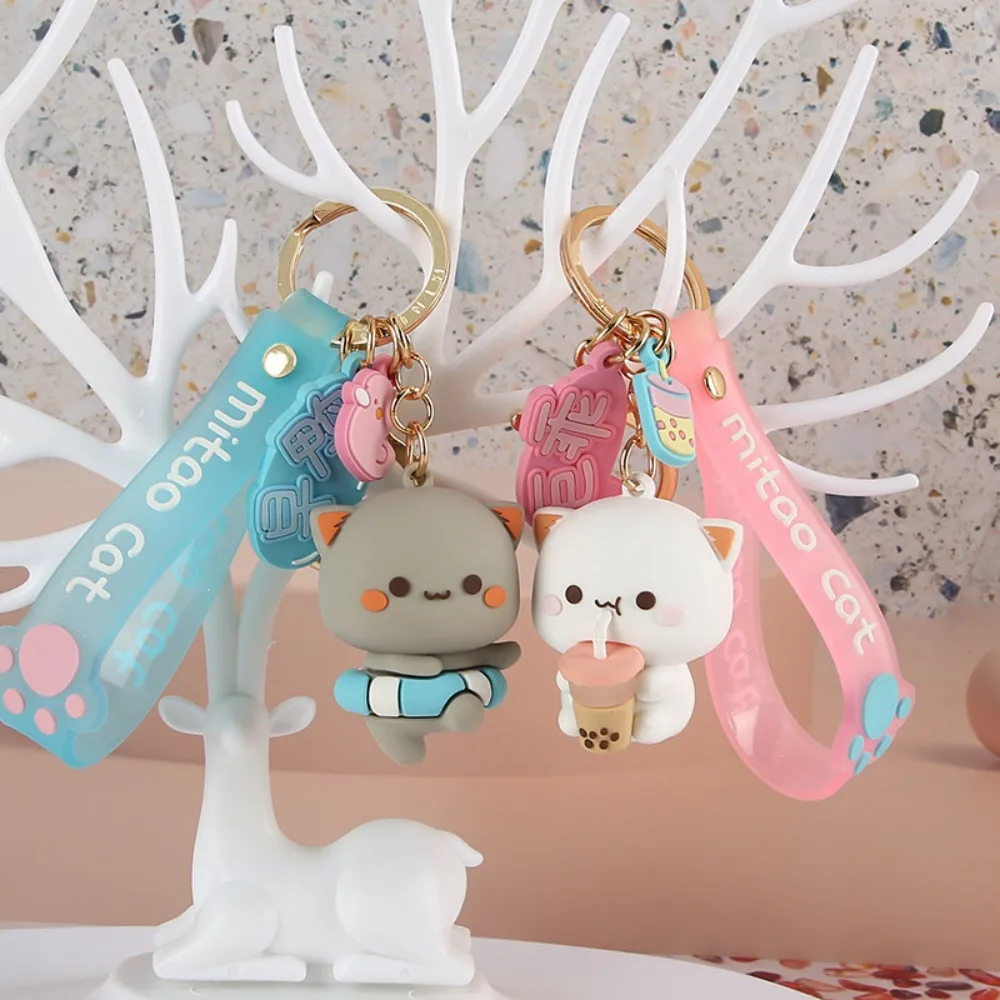 Car Key Holder Cute Mitao Cat Keychain Trinket Key Accessories Cat Keychain Key Ring PVC Cartoon Cat Keyring Girls Gifts