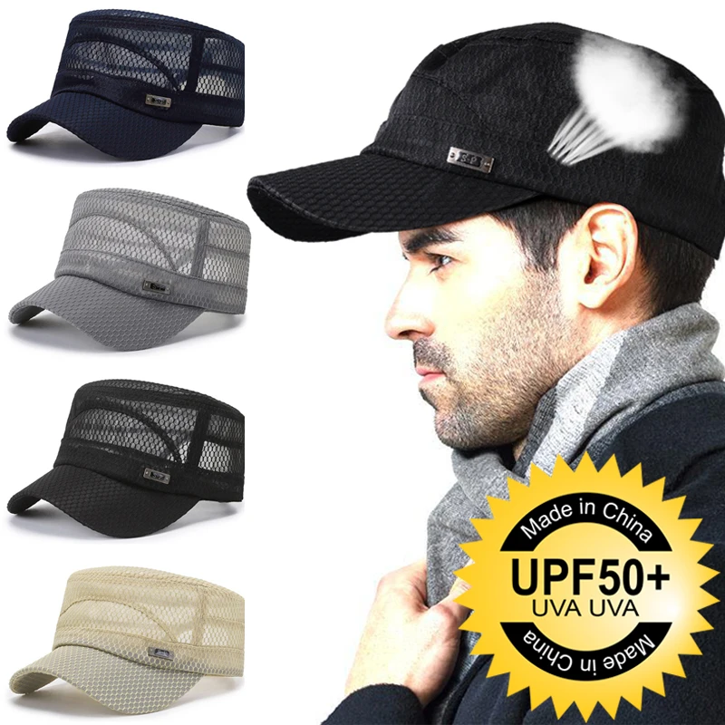 Mannen Snapback Caps Vrouwen Vintage Mesh Platte Top Leger Zonnehoed Zomer Buiten Fietsen Vizier Cap Casual Sport Solide Militaire Pet