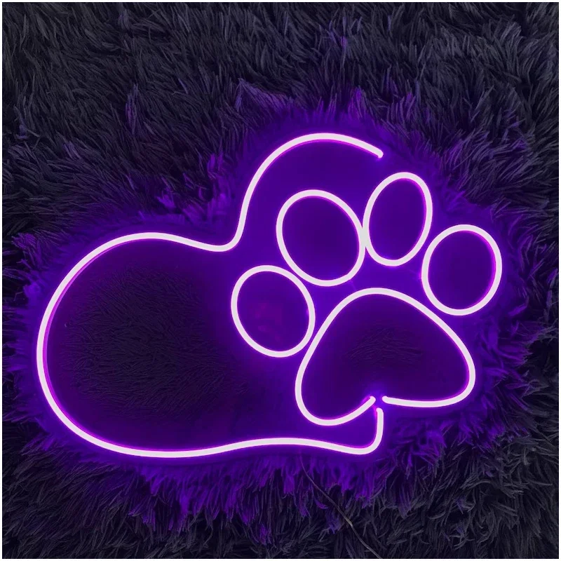 Luz de neón con forma de huella de perro, señal de neón con forma de perro, luz Led personalizada de Animal lindo, decoración de neón para colgar en la pared del hogar