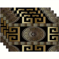 Elegant Geometric Placemats - Luxurious Black & Gold, Durable Waterproof Table Mats for Home Decor - Greece-Inspired