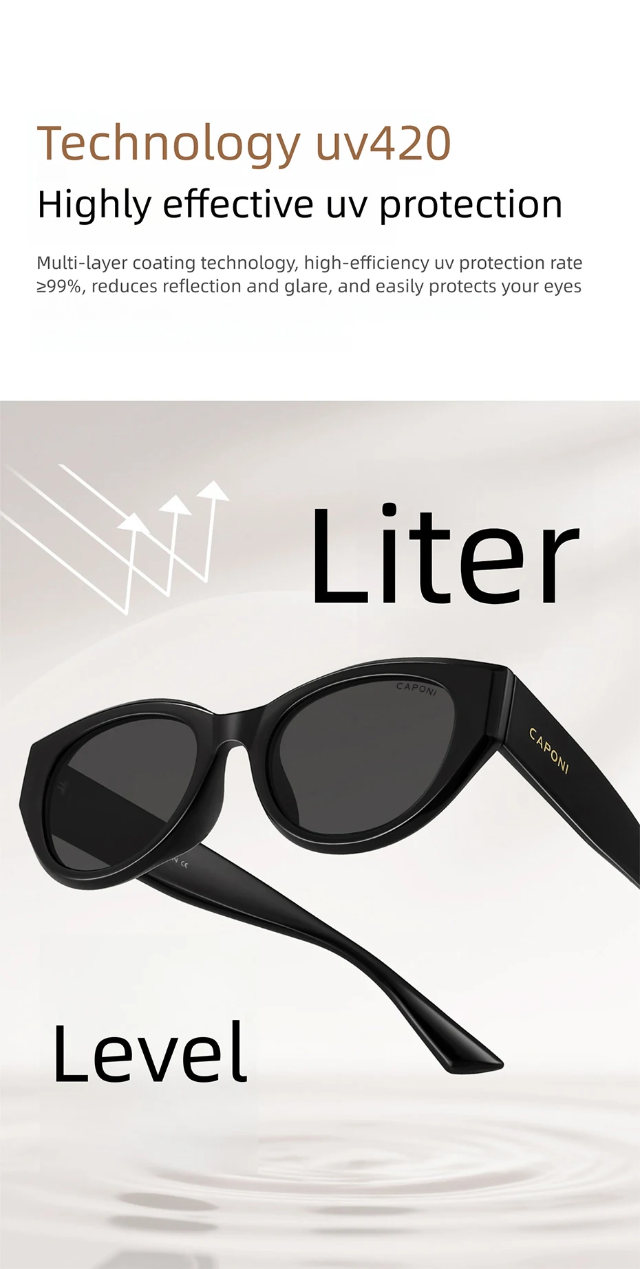 CAPONI Polarisierte Damen-Sonnenbrille mit Katzenaugen-Design, EMS-TR, Outdoor-Mode, Vintage-Design, Marken-Sonnenbrille, UV400, schwarzer Farbton, CP36029 – Detail 11