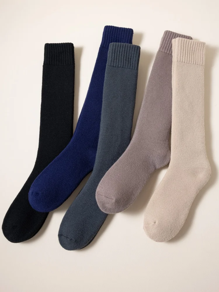 

3 Pair Men's Winter Thick Warm Knee-High Wool Socks Solid Color Harajuku Retro Terry Men Socks High Quality Fashion Ski Socks