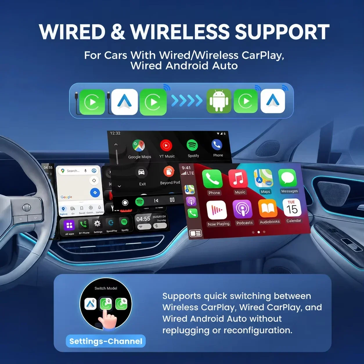 2026Android17 CarPlay Ai Box CarRocket Wireless Android Auto 4in1 USB Adapter For Youtube Netflix Universal TV Box Plug And Play