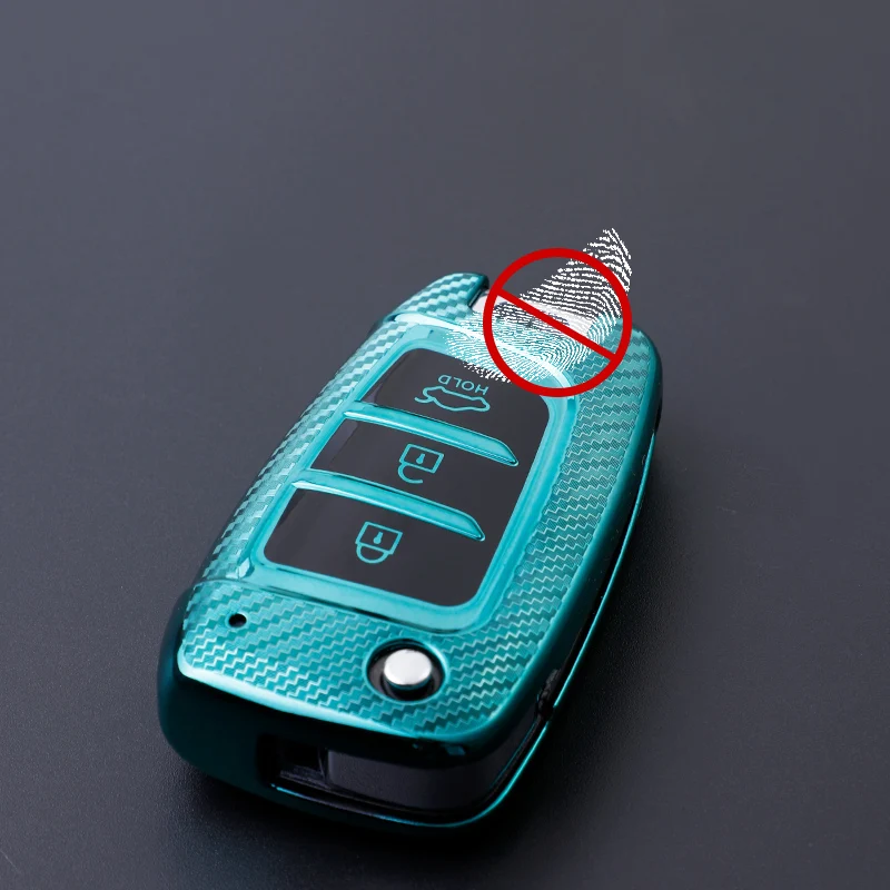 Carbon Fiber TPU Car Flip Key Case Cover For Hyundai Elantra Solaris Tucson i30 i35 i40 KONA Genesis Santa Fe Azera Holder Shell