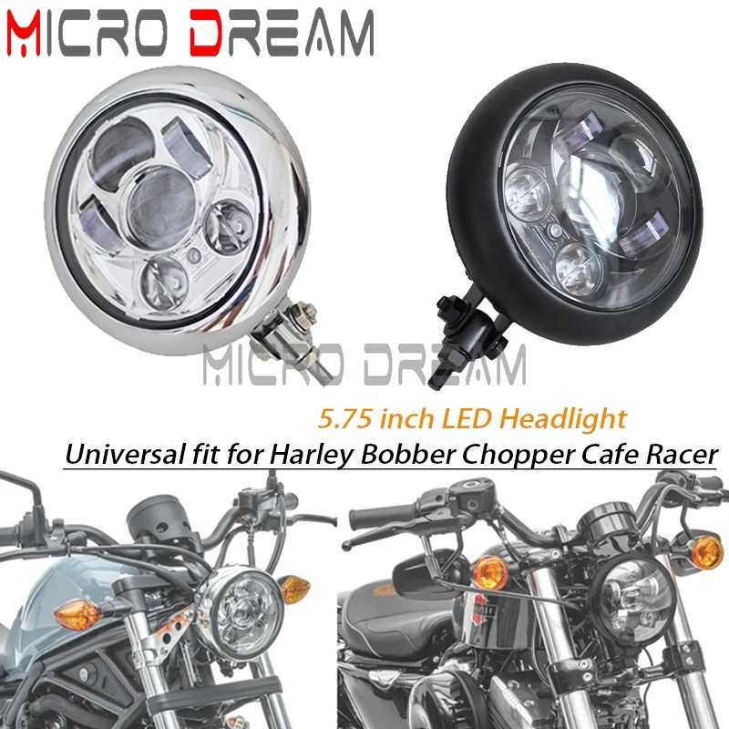 

12V Motorcycle 5.75 Inch High/Low Beam LED Headlight Aluminum Universal For Harley Cafe Racer Road King Bobber Chopper Custom