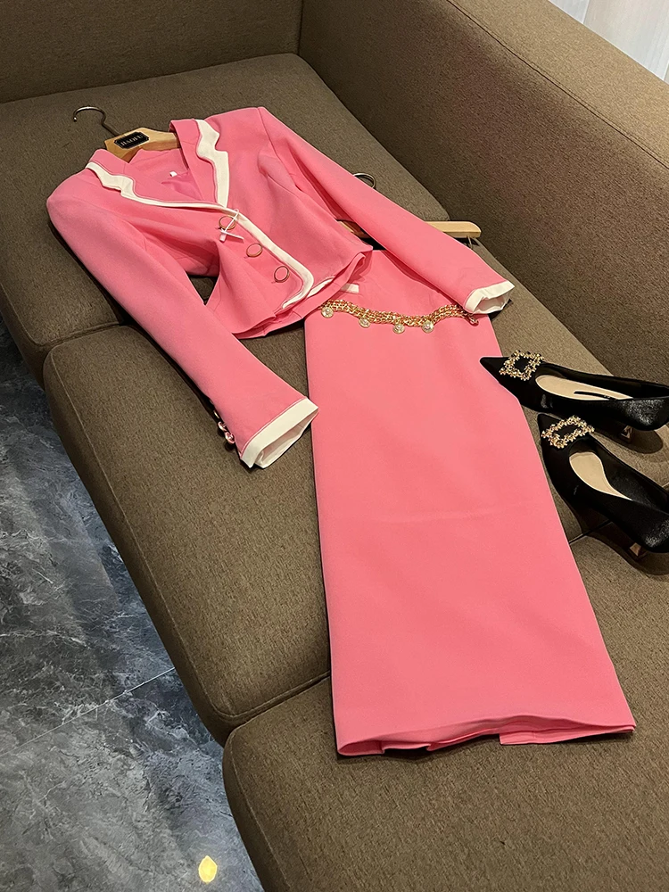 

New Celebri Faion White Color Blo Small Suit Jaet mid Length Skirt Set Two Piece Set Commute Sle A04527