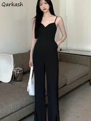 Jumpsuits Women Tender Sexy Lovely Street Wear Korean Fashion Official Pure Chic Summer Daily Slim Backless Pockets Ins Hot Sale