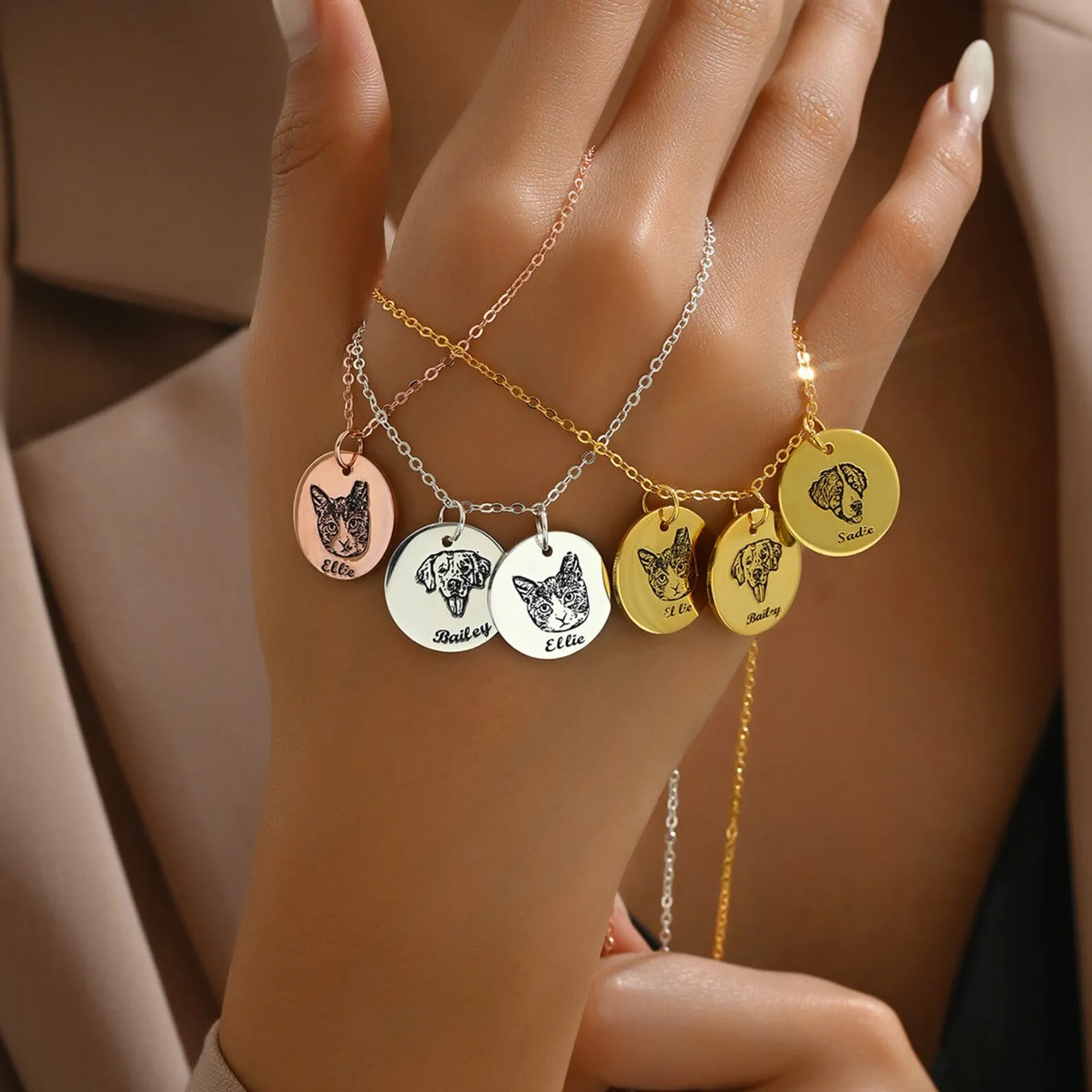 Personalized Pet Memorial Necklace, Custom Caricature Pendant with Name, Dainty Realistic Photo Jewelry