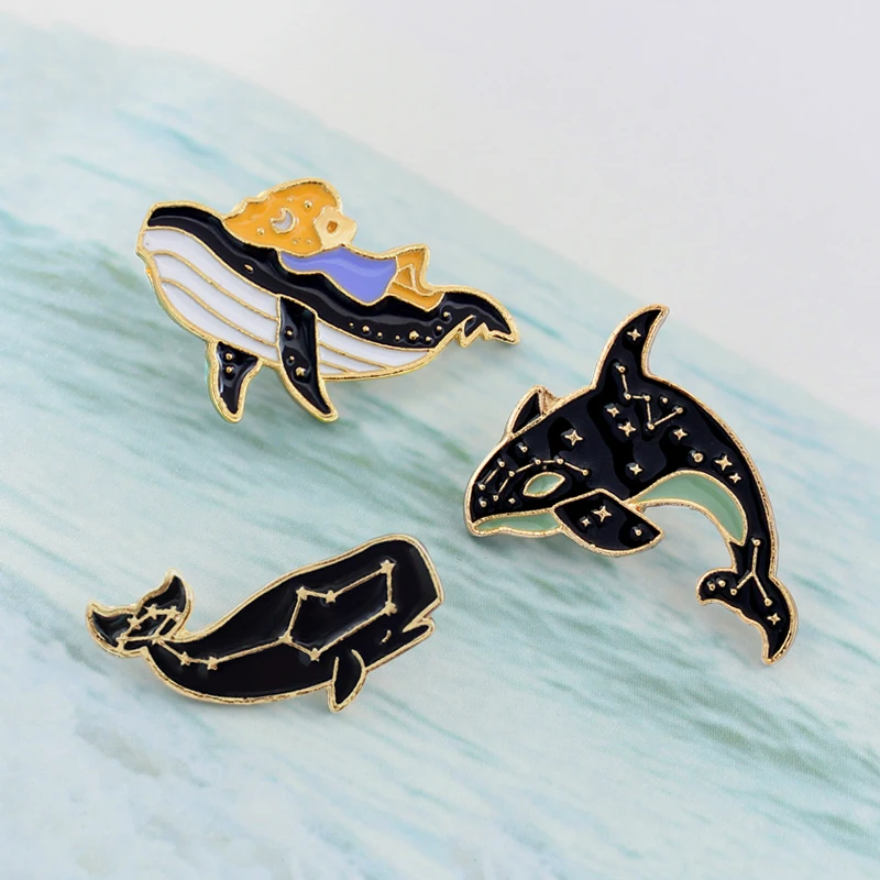 Ocean Animals plants fish Enamel Brooch Whale shark carp octopus hippocampus shell Conch hermit crab Lapel Pin halobios Badge