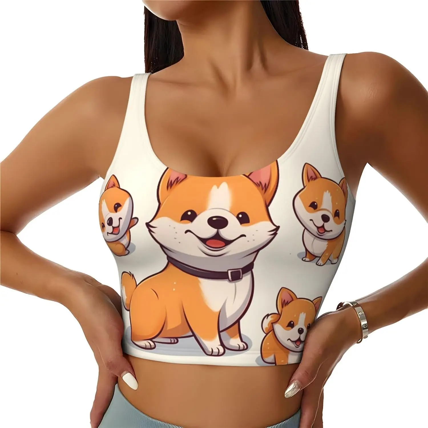 Cute Shiba Inu Dog Women's Sports Bra Sleeveless Workout Tank Tops Running Yoga Vest with Built in Pads