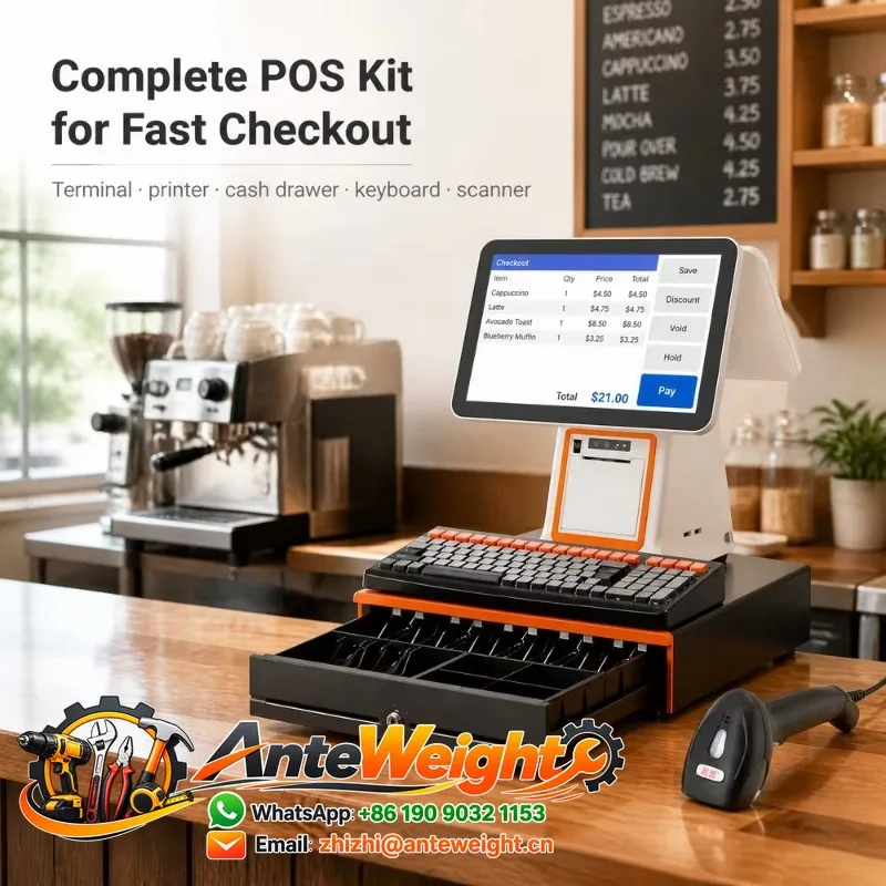 Dual Screen POS Bundle Cash Drawer Keyboard Barcode Scanner 15.6 Inch Touchscreen All-in-One Cash Register 58mm Printer Windows