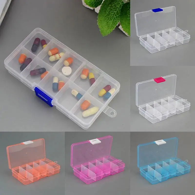 10 Grids Transparent Plastic Storage Box Organizer Jewelry Ring Gift Bead Case Container Pill Case Storage Case Detachable