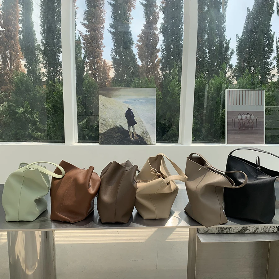 Retro simple shoulder bags large capacity bucket underarm bag pu leather women's commuter tote bag fashion ladies purse handbags