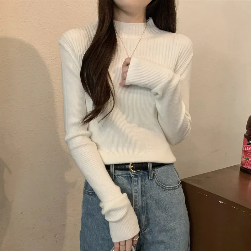 Fashion Stand Collar Knit Sweater Women Pullovers Long Sleeve Knitted Sweater Pullover Women Tops Knitwears Women Clothing M886