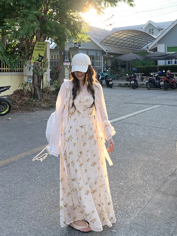 

plus Size Floral Print Halter Dress Sweet Style Square Neck Long Summer Dress for Travel And Holiday Women's Polyester Fiber