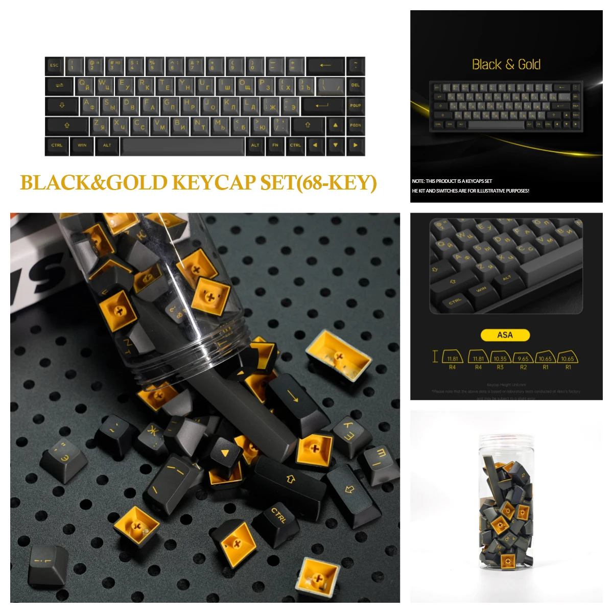 Akko Russian Keycap Set ASA/OEM/Cherry Profile 61 68 84 88 108 Keys PBT Double Shot/Dye-sub Cyrillic Keycaps for ANSI  Keyboard