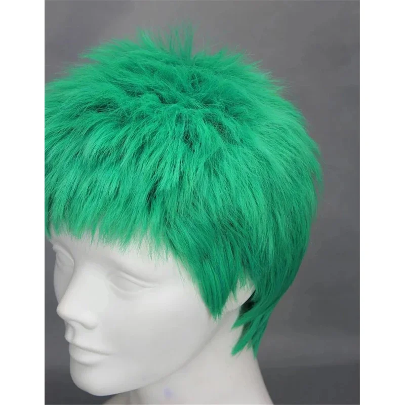 Roronoa Zoro Cosplay Wig Anime Short Green Fluffy Heat Resistant Synthetic Hair Wigs Wig Cap