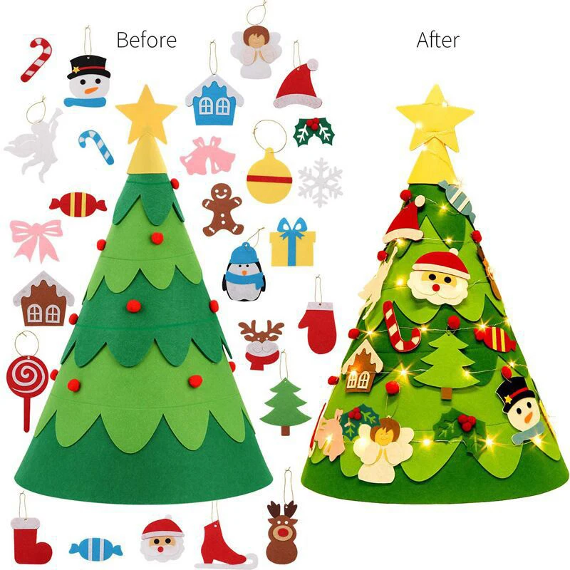 Albero di Natale in feltro fai-da-te 98x70 cm con corde luminose a LED Regali di Natale e Capodanno per abilità pratica di immaginazione dei bambini