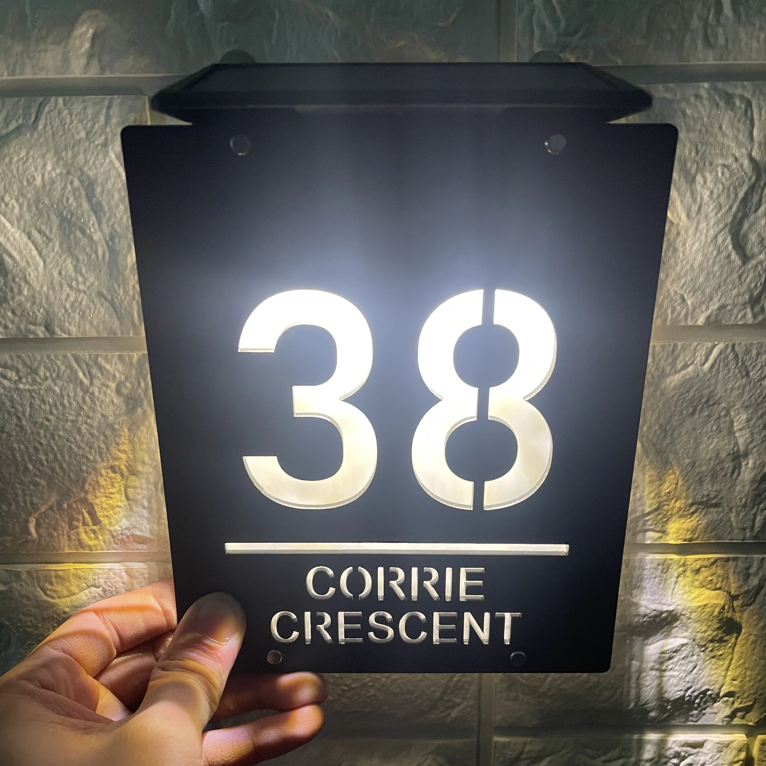 Personalized Solar LED House Number Sign 3D Acrylic Outdoor Address Plaque Custom Door Number Plate Waterproof Illuminated Sign