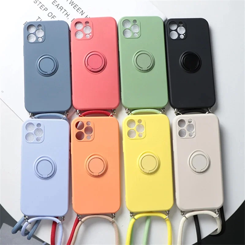 Necklace Lanyard Rope Ring Holder Strap Phone Case For iPhone 15 14 13 12 Mini 11 Pro MAX XS Max XR X SE2 7 8 6s Plus Soft Cover